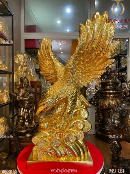Quà tặng sếp: tượng đại bàng bằng đồng dát vàng 24k Cao 54cm nang 36cm  xải cánh 50cm nặng 9,5kg