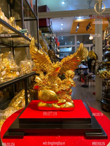 Quà tặng sếp: Tượng đại bàng bằng đồng dát vàng 24k cao 24 ngang 20 sâu 7,5cm nặng 2kg