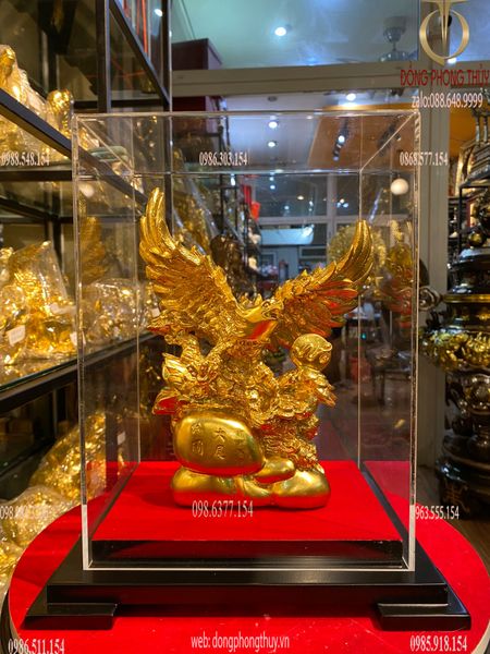 Quà tặng sếp: Tượng đại bàng bằng đồng dát vàng 24k cao 24 ngang 20 sâu 7,5cm nặng 2kg