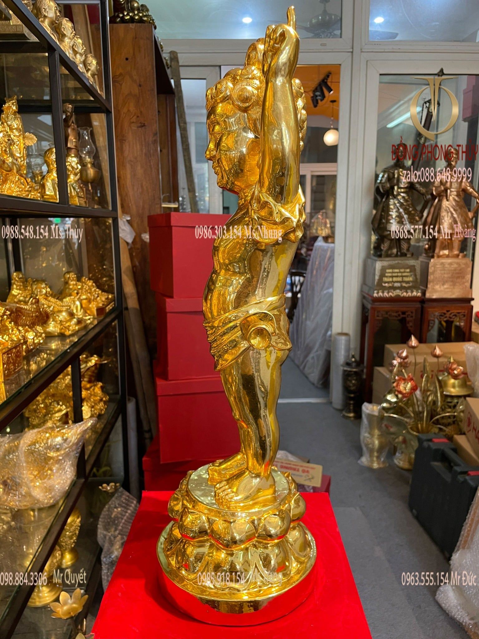 Tượng Đản Sanh bằng đồng đỏ dát vàng 24k