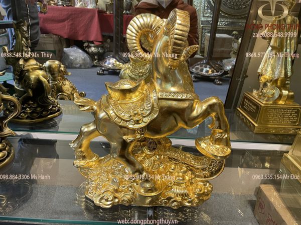 tượng dê như ý phong thủy bằng đồng dát vàng 24k