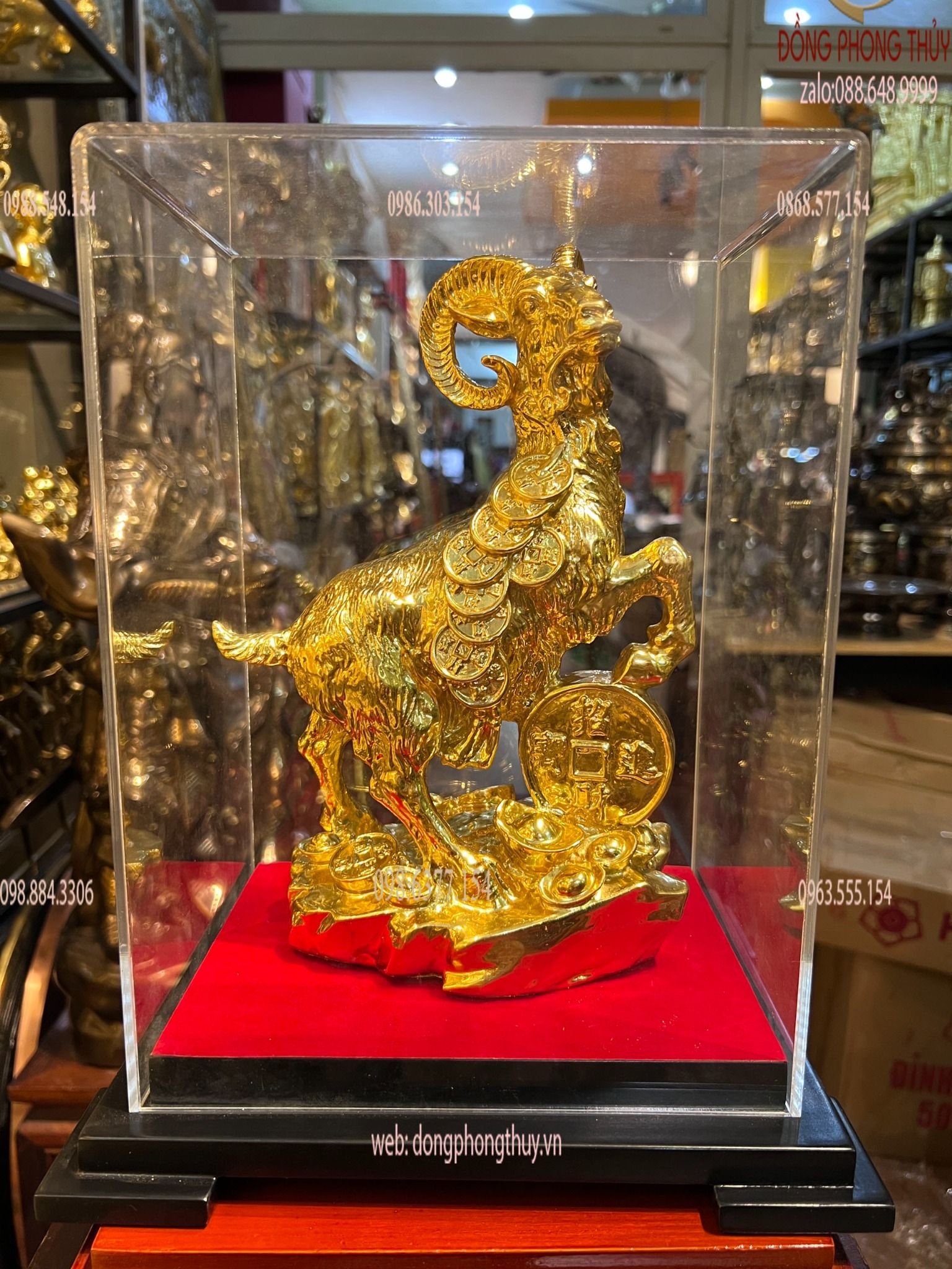 Tượng dê tiền phong thủy dát vàng 24k