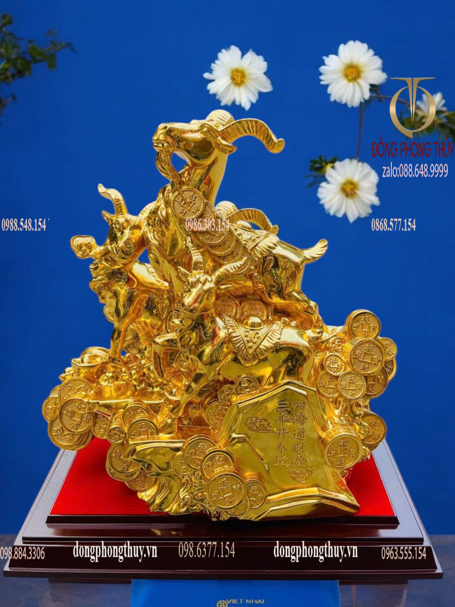Tượng dê tam dương khai thái dát vàng 24k