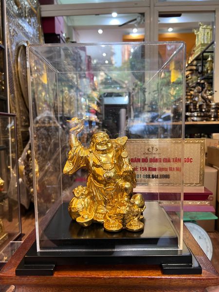 Tượng phật di lặc bằng đồng dát vàng 24k cao 18 rộng 13 nặng 1,2kg