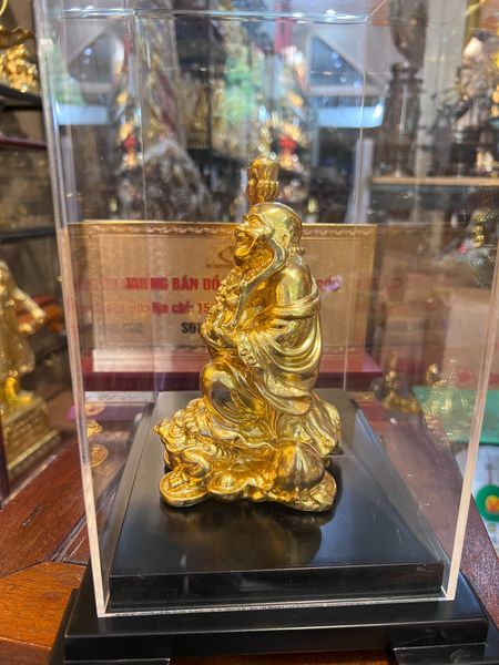 Tượng phật di lặc bằng đồng dát vàng 24k cao 18 rộng 13 nặng 1,2kg