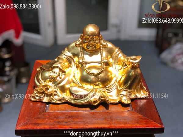 Tượng phật di lặc bằng đồng ngồi thếp vàng 24k cao 14.5 nặng 2.9kg