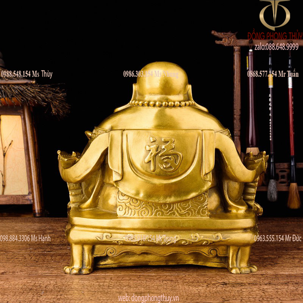 Tượng phật di lặc bằng đồng ngồi ngai rồng Cao 24,5 nặng 5,2kg