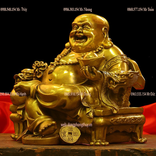 Tượng phật di lặc bằng đồng ngồi ngai rồng Cao 24,5 nặng 5,2kg
