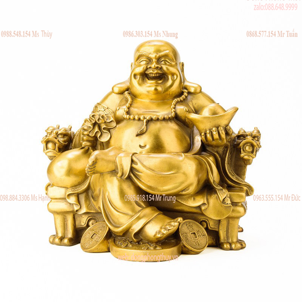 Tượng phật di lặc bằng đồng ngồi ngai rồng Cao 24,5 nặng 5,2kg