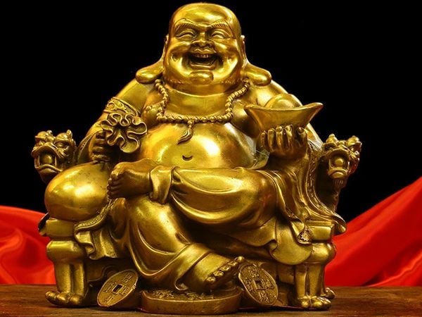 Tượng phật di lặc bằng đồng ngồi ngai rồng Cao 24,5 nặng 5,2kg
