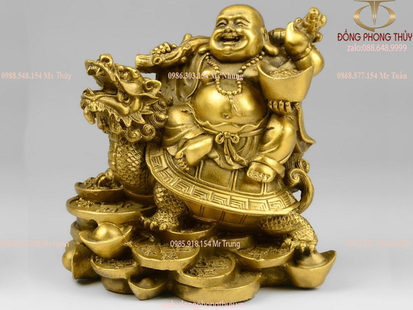 Tượng phật di lặc cưỡi long quy bằng đồng Cao 12 nặng 800gram
