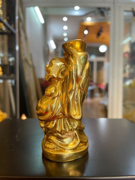 Tượng phật di lặc dâng tiền để ô tô bằng đồng dát vàng 24k Cao 9,5