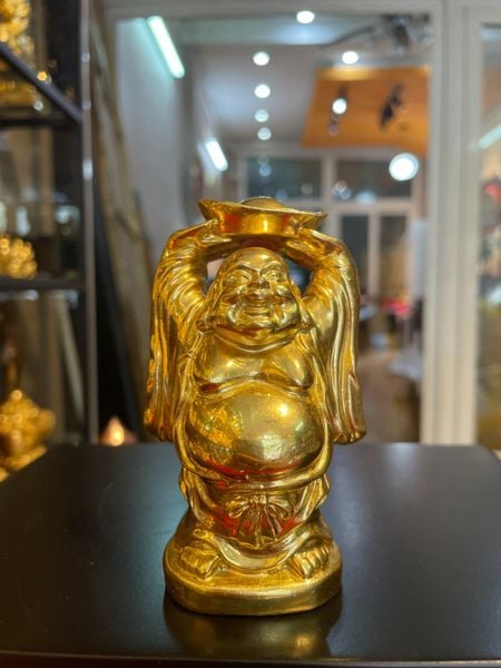 Tượng phật di lặc dâng tiền để ô tô bằng đồng dát vàng 24k Cao 9,5