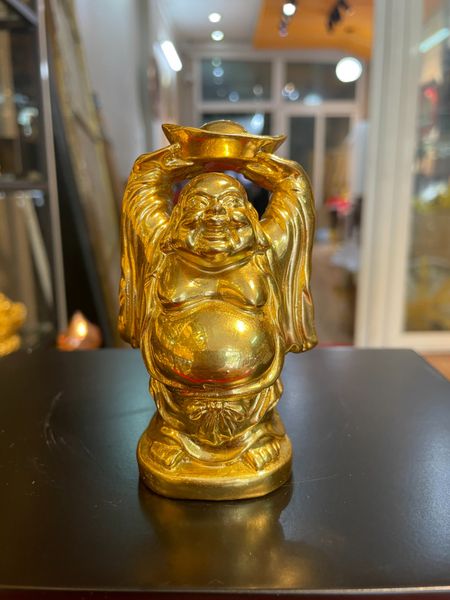 Tượng phật di lặc dâng tiền để ô tô bằng đồng dát vàng 24k Cao 9,5