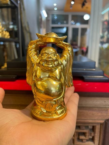 Tượng phật di lặc dâng tiền để ô tô bằng đồng dát vàng 24k Cao 9,5