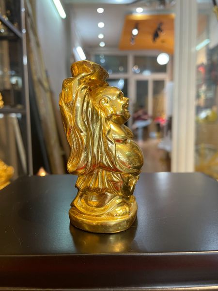 Tượng phật di lặc dâng tiền để ô tô bằng đồng dát vàng 24k Cao 9,5