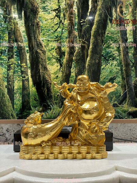 Tượng phật di lặc dát vàng 24k  Cao 27, dài 27, rộng 10, nặng 4,4kg