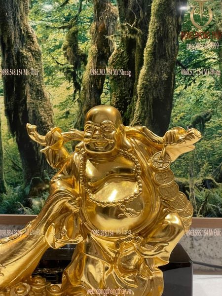 Tượng phật di lặc dát vàng 24k  Cao 27, dài 27, rộng 10, nặng 4,4kg