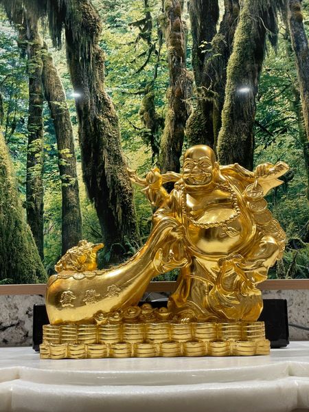 Tượng phật di lặc dát vàng 24k  Cao 27, dài 27, rộng 10, nặng 4,4kg