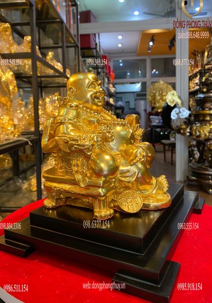 Tượng phật di lặc dát vàng 24k Cao 18 ngang 15 sâu 16 nặng 2.5 kg