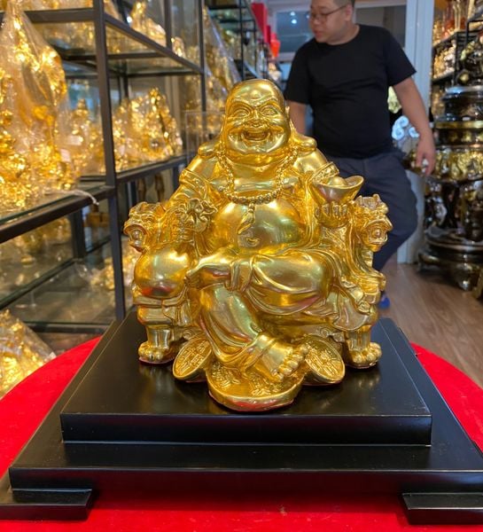 Tượng phật di lặc dát vàng 24k Cao 18 ngang 15 sâu 16 nặng 2.5 kg