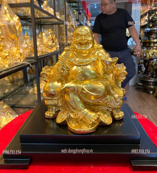 Tượng phật di lặc dát vàng 24k Cao 18 ngang 15 sâu 16 nặng 2.5 kg