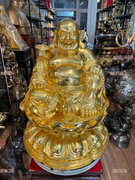 Tượng phật di lặc dát vàng 24k Cao 50 ngang 43 sâu 42 nặng 24,5kg