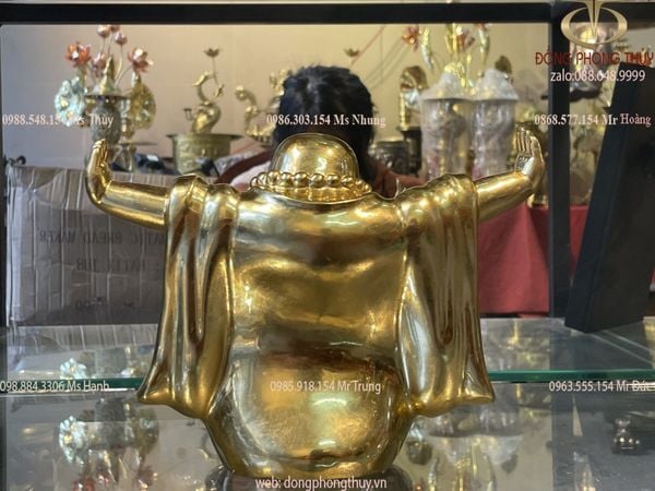 tượng phật di lặc đứng dát vàng 24k Cao 16 dài 16 rộng 8 nặng 1,5kg