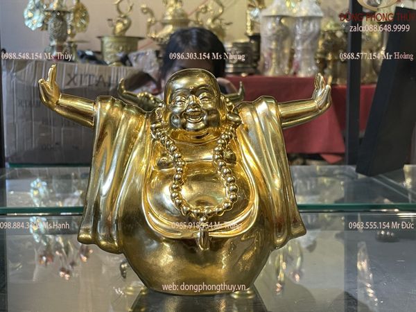 tượng phật di lặc đứng dát vàng 24k Cao 16 dài 16 rộng 8 nặng 1,5kg