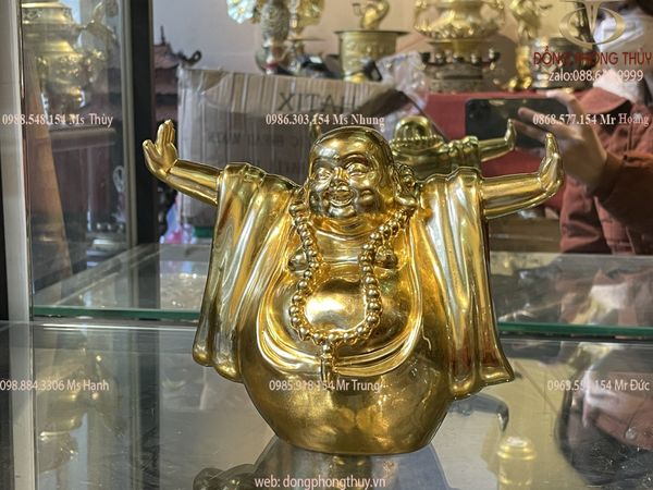 tượng phật di lặc đứng dát vàng 24k Cao 16 dài 16 rộng 8 nặng 1,5kg