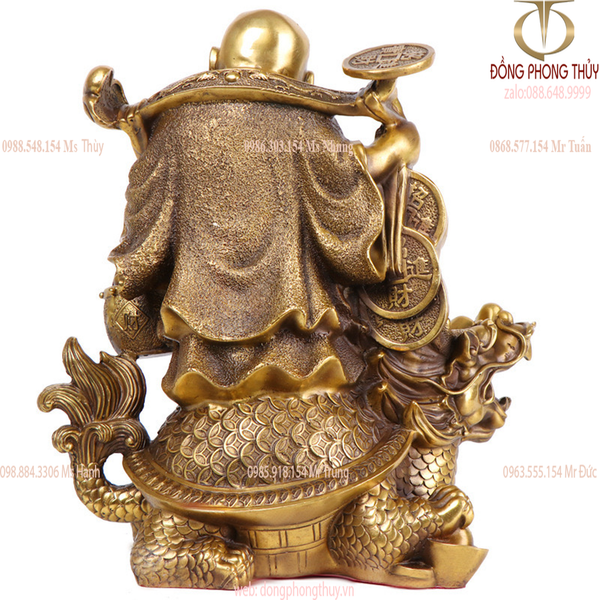 Tượng phật di lặc cưỡi long quy gánh tiền Cao 36cm ngang 31cm nặng 7kg