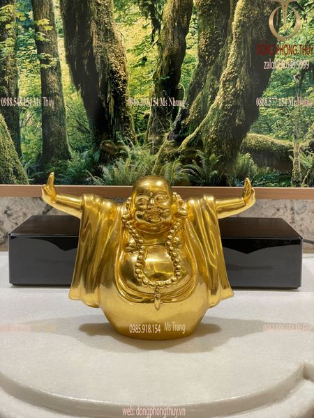 Tượng phật Di Lặc hoan hỉ bằng đồng dát vàng 24k Cao 16 nặng 1,5kg