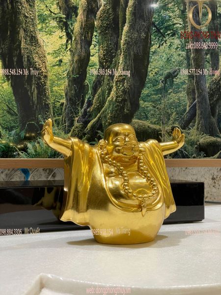 Tượng phật Di Lặc hoan hỉ bằng đồng dát vàng 24k Cao 16 nặng 1,5kg