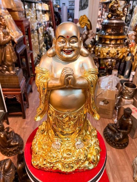 Tượng phật di lặc bằng đồng dát vàng Cao 48 ngang 27 sâu 27 nặng 13 kg