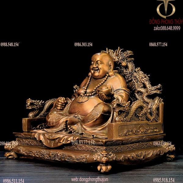 Tượng di lặc bằng đồng ngồi ngai rồng