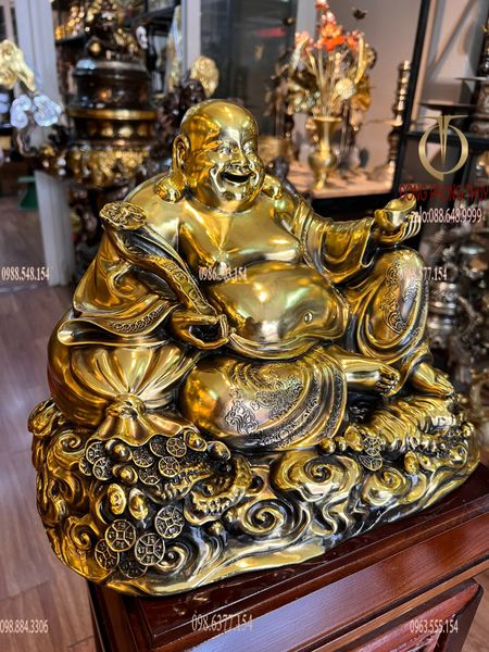 Tượng phật di lặc bằng đồng ngang 35 sâu 26 cao 26 nặng 14,8kg