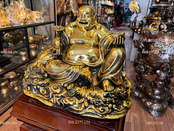 Tượng phật di lặc bằng đồng ngang 35 sâu 26 cao 26 nặng 14,8kg