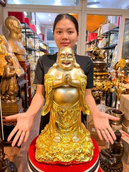 Tượng phật di lặc bằng đồng dát vàng Cao 48 ngang 27 sâu 27 nặng 13 kg