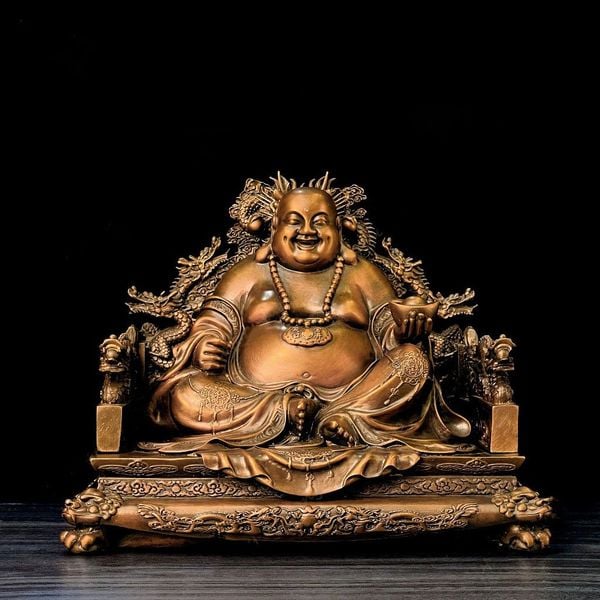 Tượng di lặc bằng đồng ngồi ngai rồng