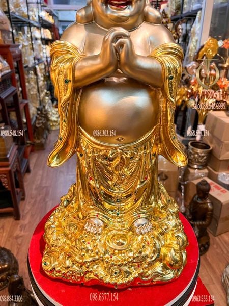 Tượng phật di lặc bằng đồng dát vàng Cao 48 ngang 27 sâu 27 nặng 13 kg