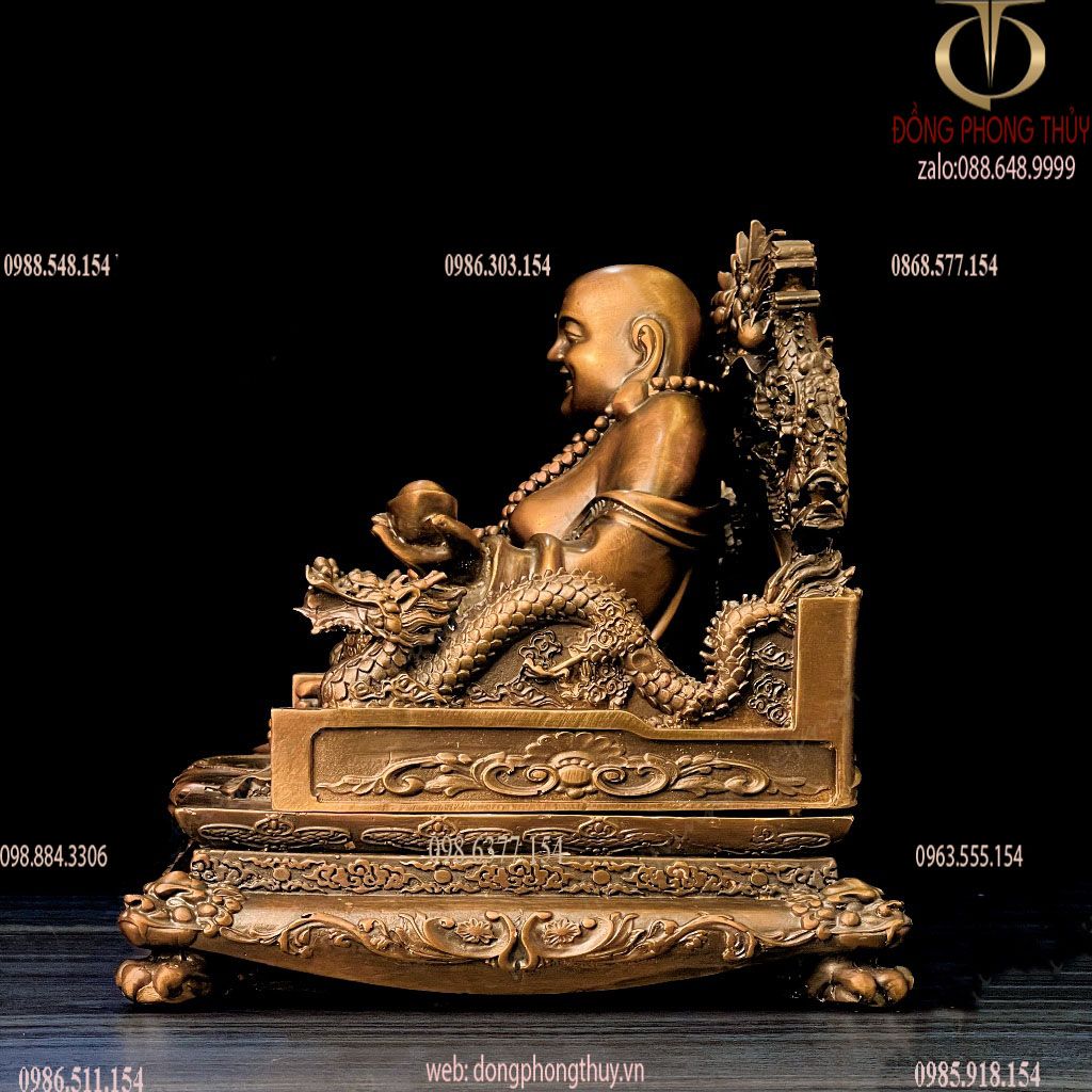 Tượng di lặc bằng đồng ngồi ngai rồng