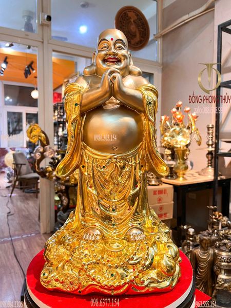 Tượng phật di lặc bằng đồng dát vàng Cao 48 ngang 27 sâu 27 nặng 13 kg