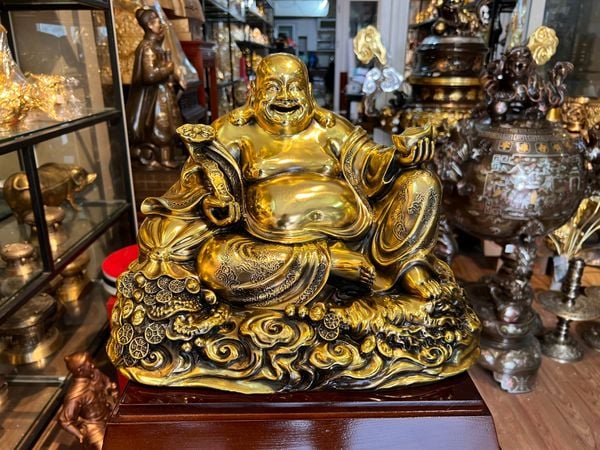 Tượng phật di lặc bằng đồng ngang 35 sâu 26 cao 26 nặng 14,8kg