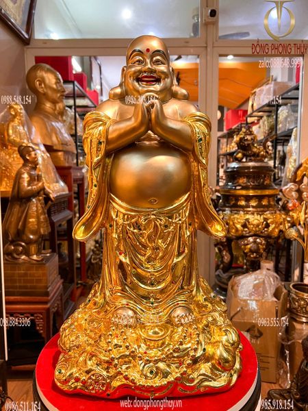 Tượng phật di lặc bằng đồng dát vàng Cao 48 ngang 27 sâu 27 nặng 13 kg