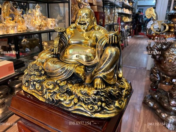 Tượng phật di lặc bằng đồng ngang 35 sâu 26 cao 26 nặng 14,8kg