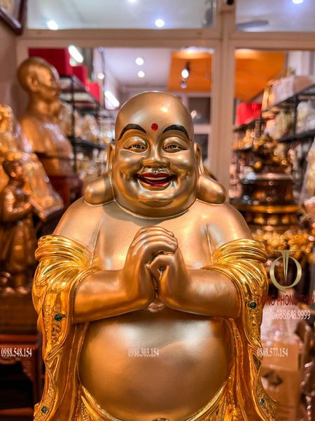 Tượng phật di lặc bằng đồng dát vàng Cao 48 ngang 27 sâu 27 nặng 13 kg