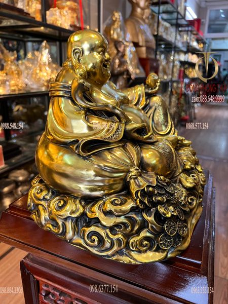 Tượng phật di lặc bằng đồng ngang 35 sâu 26 cao 26 nặng 14,8kg