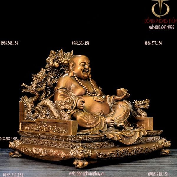 Tượng di lặc bằng đồng ngồi ngai rồng
