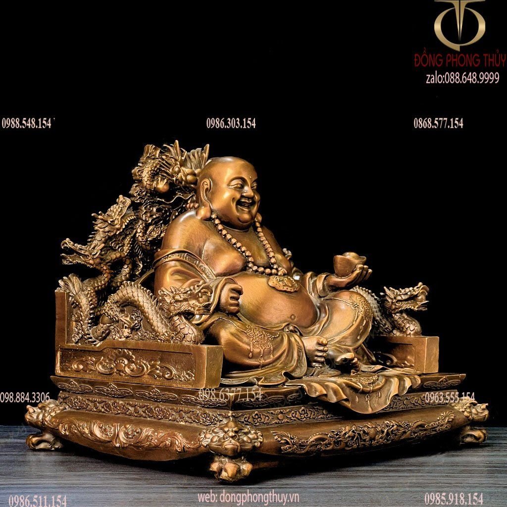 Tượng di lặc bằng đồng ngồi ngai rồng