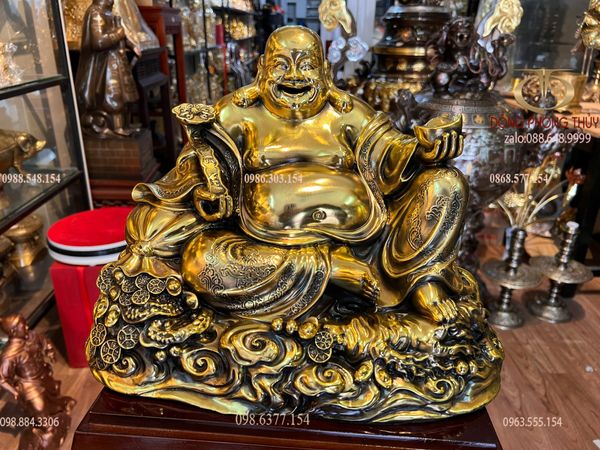 Tượng phật di lặc bằng đồng ngang 35 sâu 26 cao 26 nặng 14,8kg